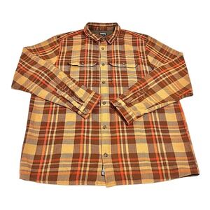 Patagonia Shirt Mens XXL Brown Fjord Loft Plaid Organic Cotton Flannel Jacket